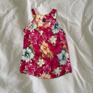 Tropical Floral Halter Tank Top - Fuchsia Pink